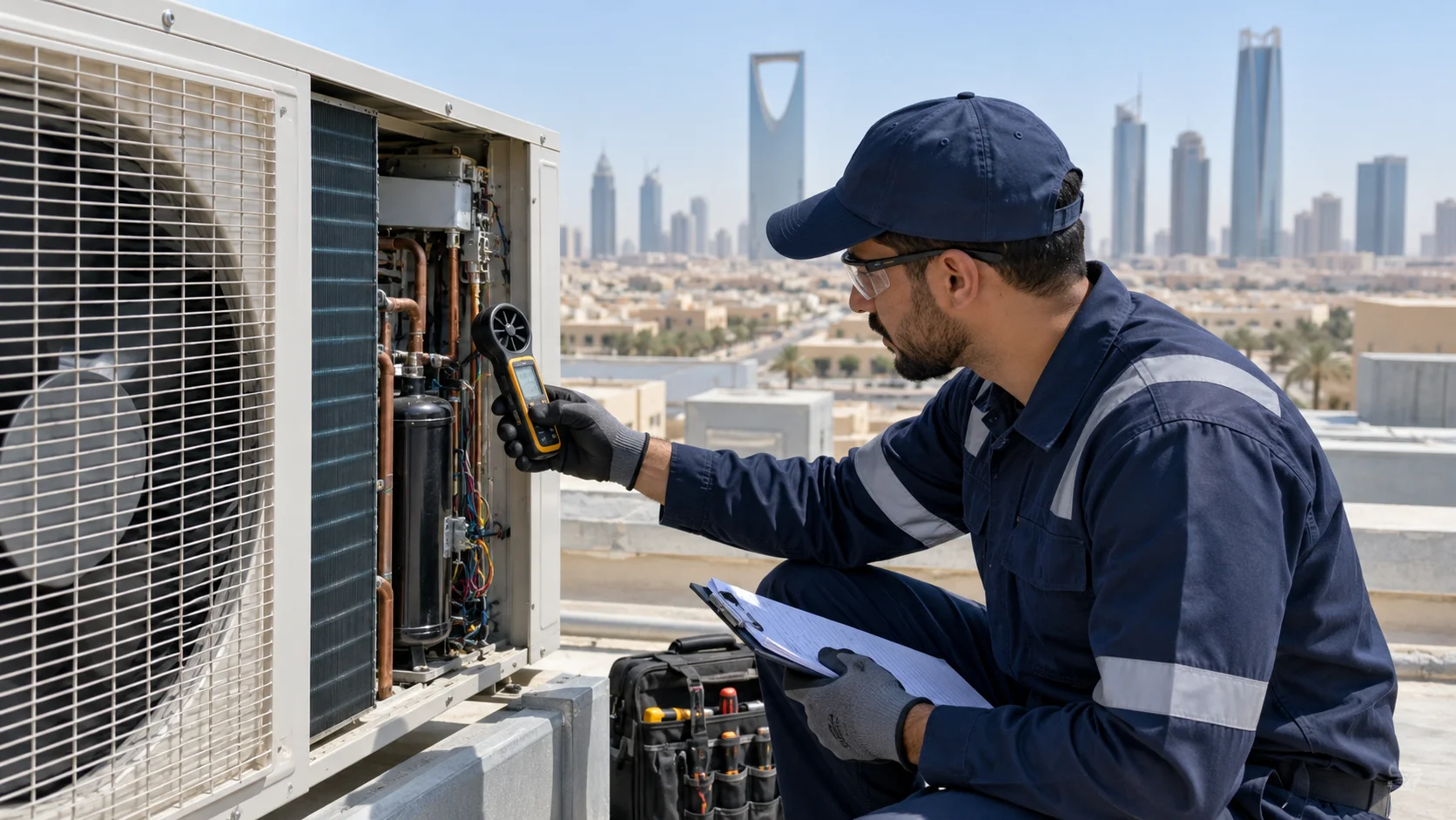 مشهد توضيحي لخدمة صيانة مكيفات الرياض